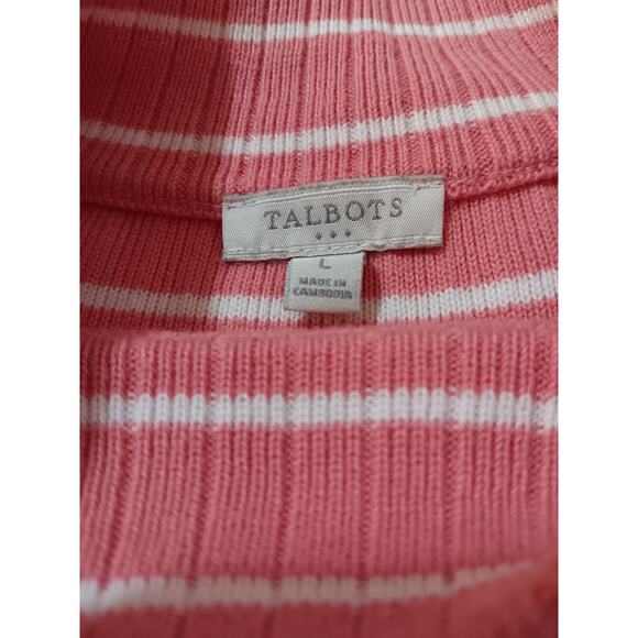 TALBOTS Sleeveless Sweater Large Light Mock Neck Soft Cotton Blend‎ Pink Stripes - Picture 5 of 8